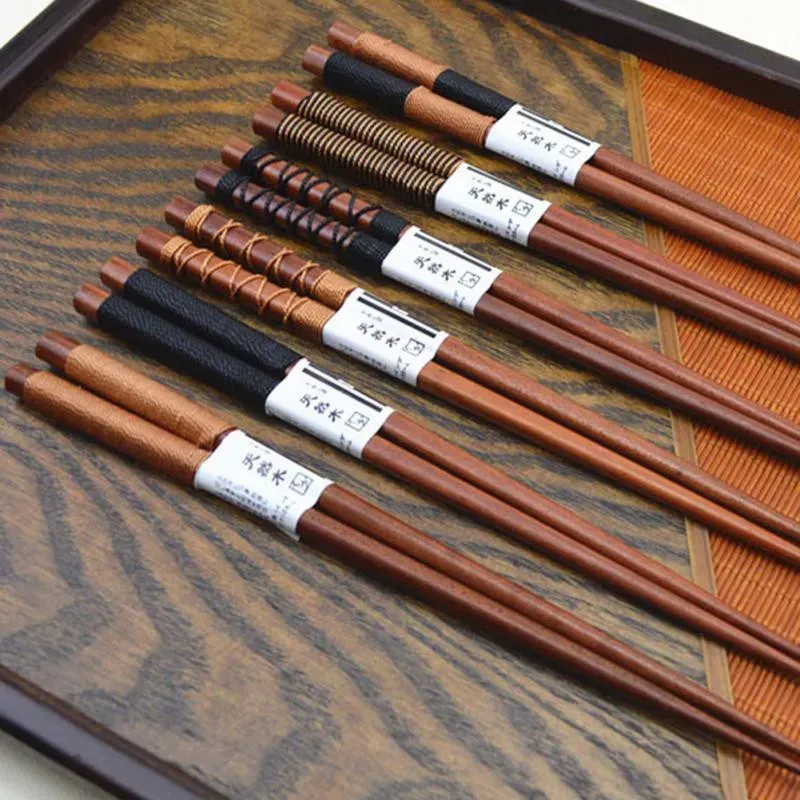 Anti-slip Wooden Chopsticks Japanese-style Natural Handmade Round Chinese Tableware 6 Styles String Wrap Chopsticks