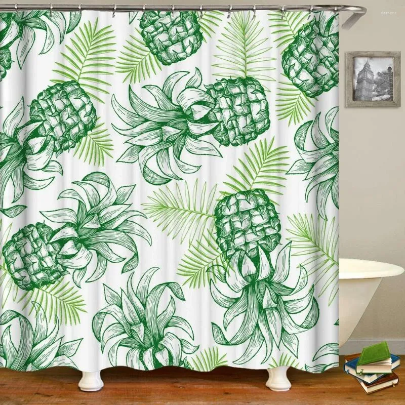 Cortinas de chuveiro Plantas verdes Flores folhas 3d Cortina de banheiro Decoração de casa impressa com ganchos Bath