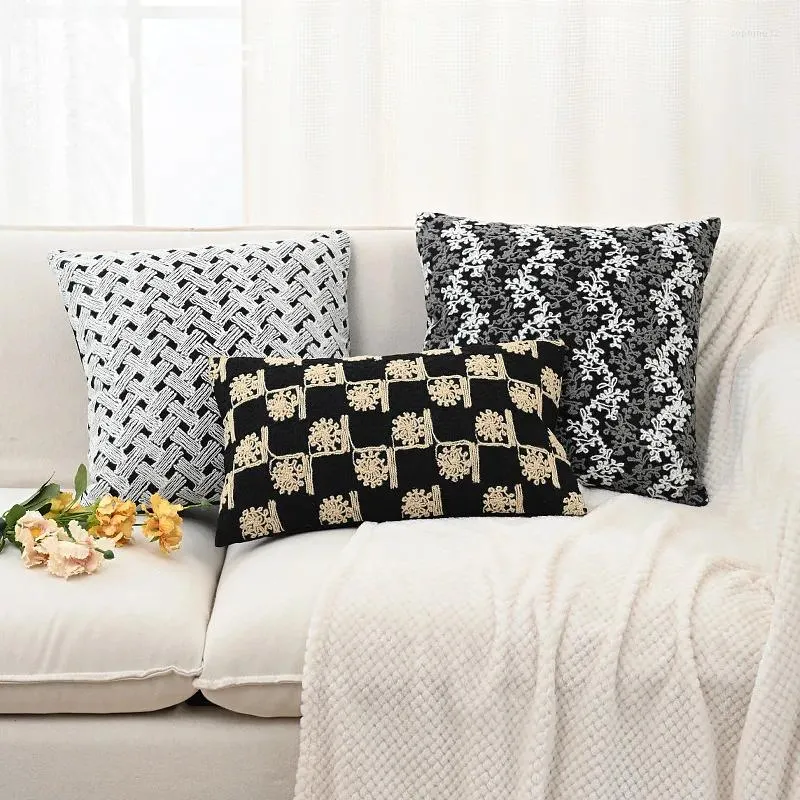 Pillow Black Minimalist Sofa Pillowcase Cover Inset Style Sample Room Living Bedside Soft Bed Upper Waist