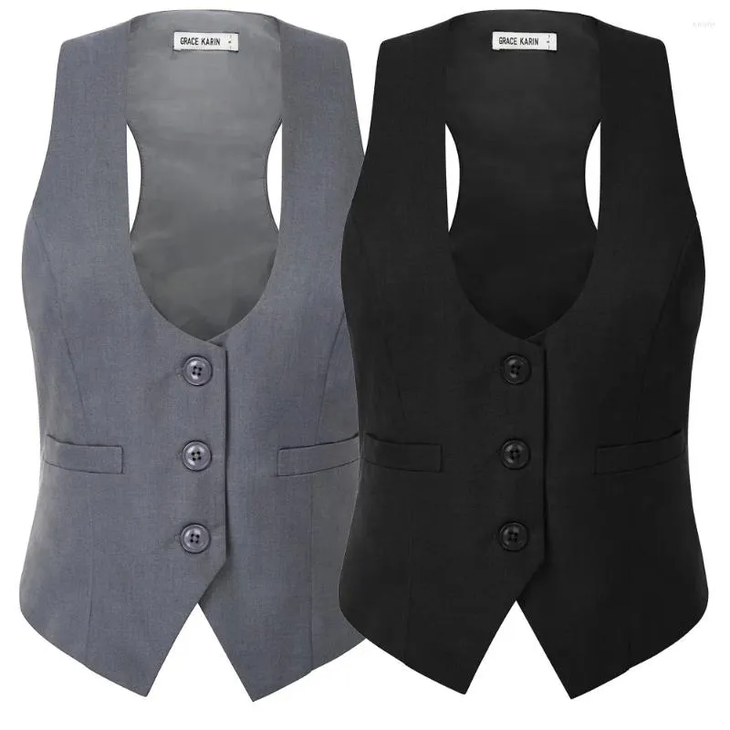 Women's Jackets Soft Stylish Comfortable Fashion Women Vest 1pcs Coat Deep U-Neck Waistcoat Button Placket Handkerchief