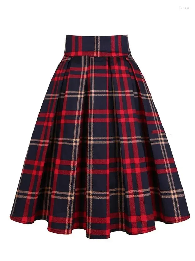 Skirts Retro School Women Summer High Waist Korean Pleated Plaid Printing Girls Y2K Harajuku Vintage Ladies 40s 50s Midi