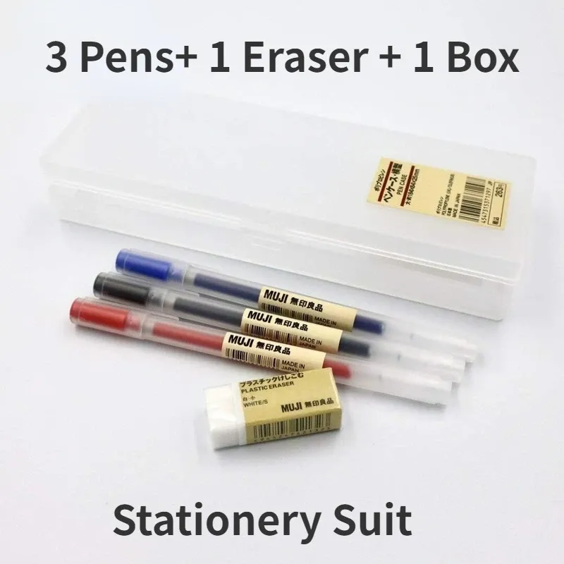 Pennor Stationery Set Mujis 0,5 mm gel penna transparent pennbox Eraser MoMA Gel Ink Pen Japanese Gel Pen Office Pen Box Rubber Set