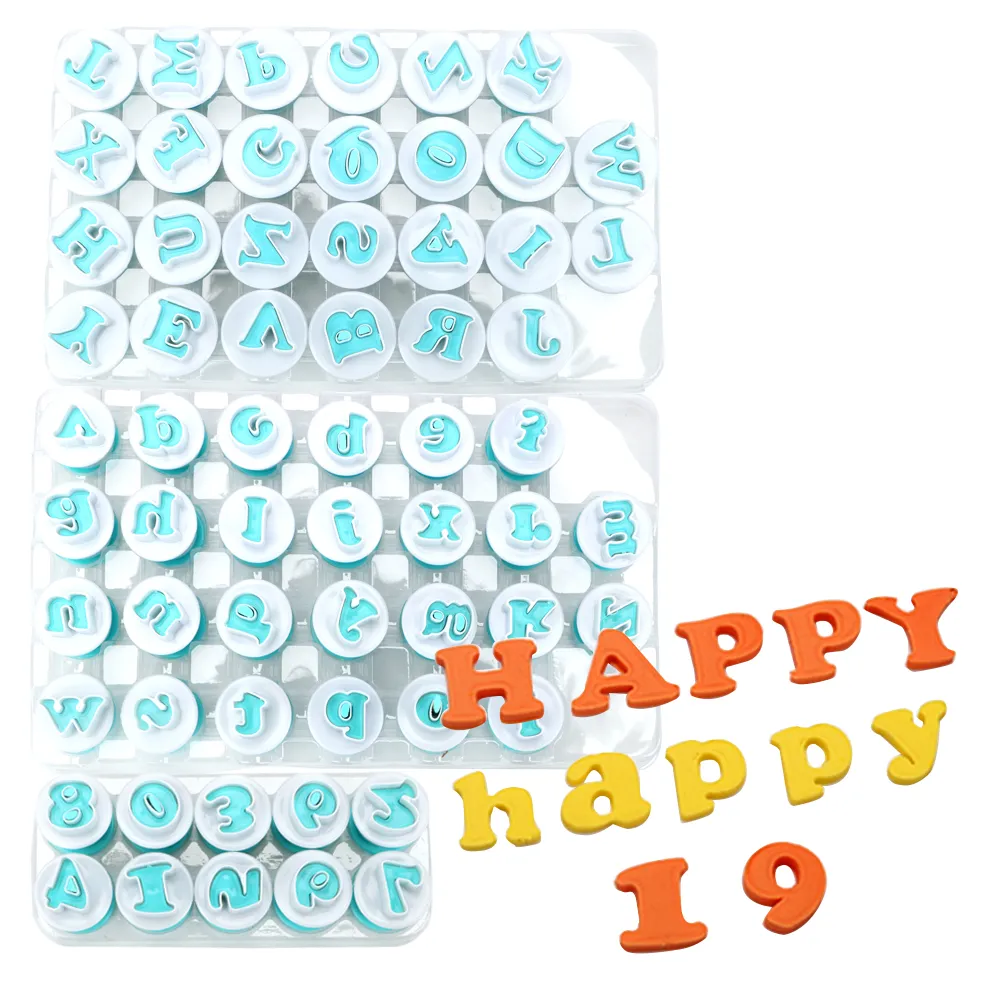 26 PCS/セットフォンダンケーキクッキー金型10プラスチックプランジャーカッター上部小文字アルファベットエンボッサーカッターキャピタルレターツール