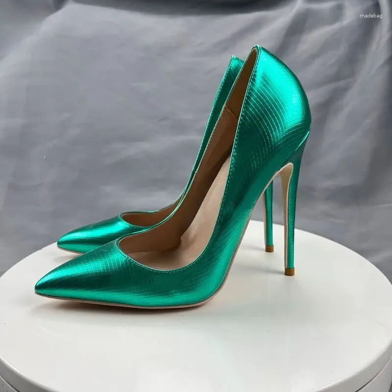 Scarpe eleganti in pelle specchio verde 2024 donne di base pompe con tacchi alti da 10 cm slip on appunted fashion woman di grande dimensione 35-45