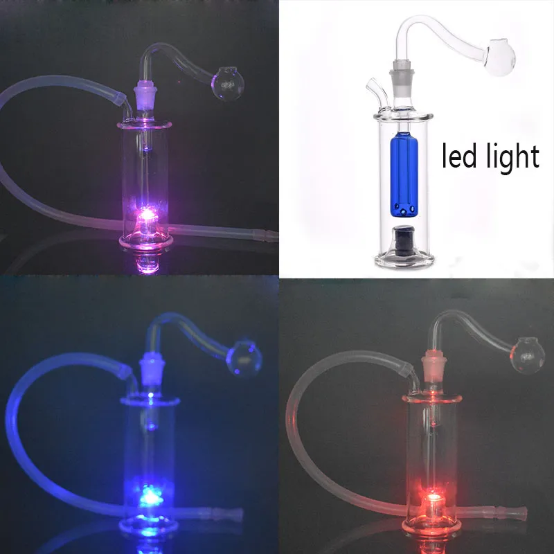 Tubos de água portáteis de queimador de óleo de vidro com luz LED Recycler Dab Rata