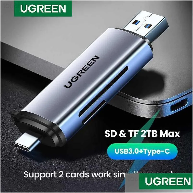 Czytniki kart pamięci Ugreen Reader USB3.0 USB C do SD Microsd Tf Thunderbolt 3 na PC Laptop Akcesoria Smart Cardreader Adapter Drop Ottmj