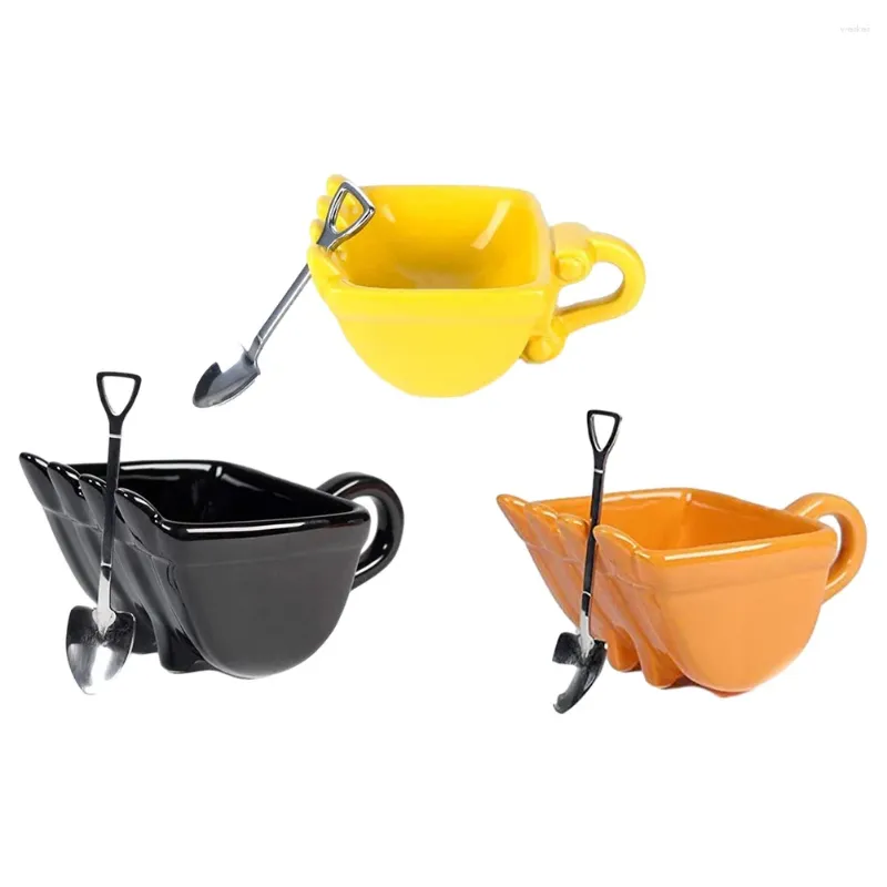 Mugs Coffee Cup Excavator Bucket Mug Kitchen Accessories Spoon Cake Tea Yellow Orange Black ABS Plastic