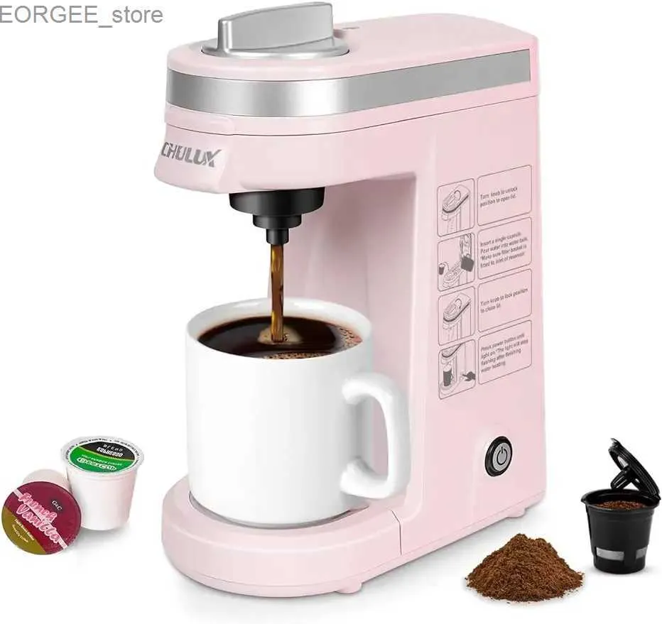 Cafetières Chulux Single Serve Coffee Makerone Button Opération avec arrêt automatique pour le café et le thé avec 5 à 12 oncepink Y240403