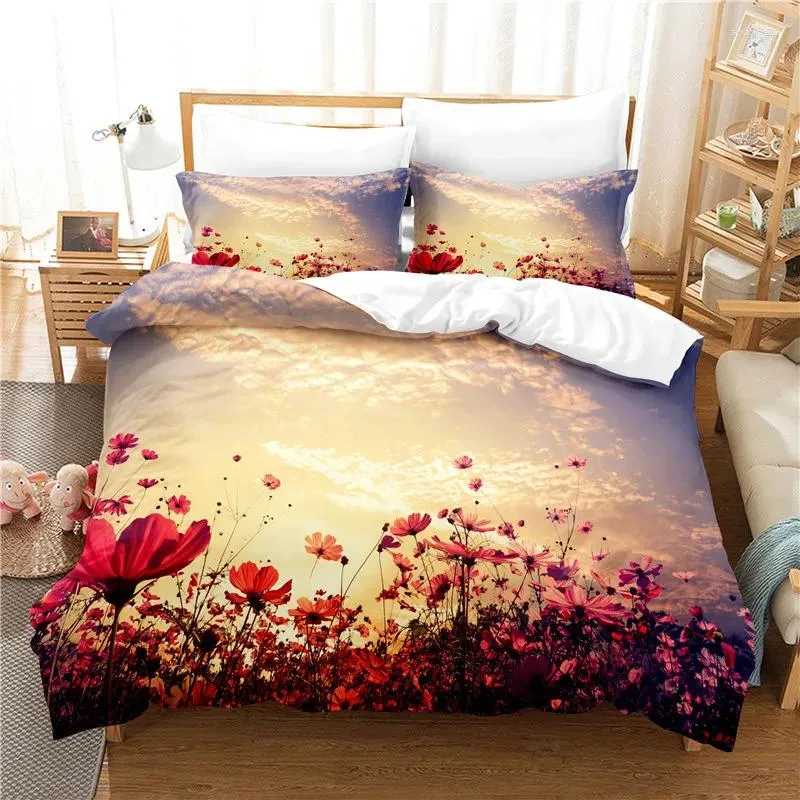 Beddengoed sets bloemen ingesteld voor slaapkamer zachte sprei bedden bed huis comfortabele dekbedoverdekte kwaliteit quilt en kussensloop