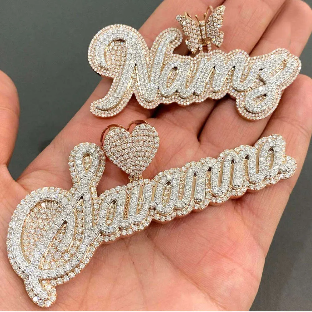 Sieraden diamant iced out initiële gouden charme hiphop bling op maat gemaakt 3D vvs moissanite letter hanger