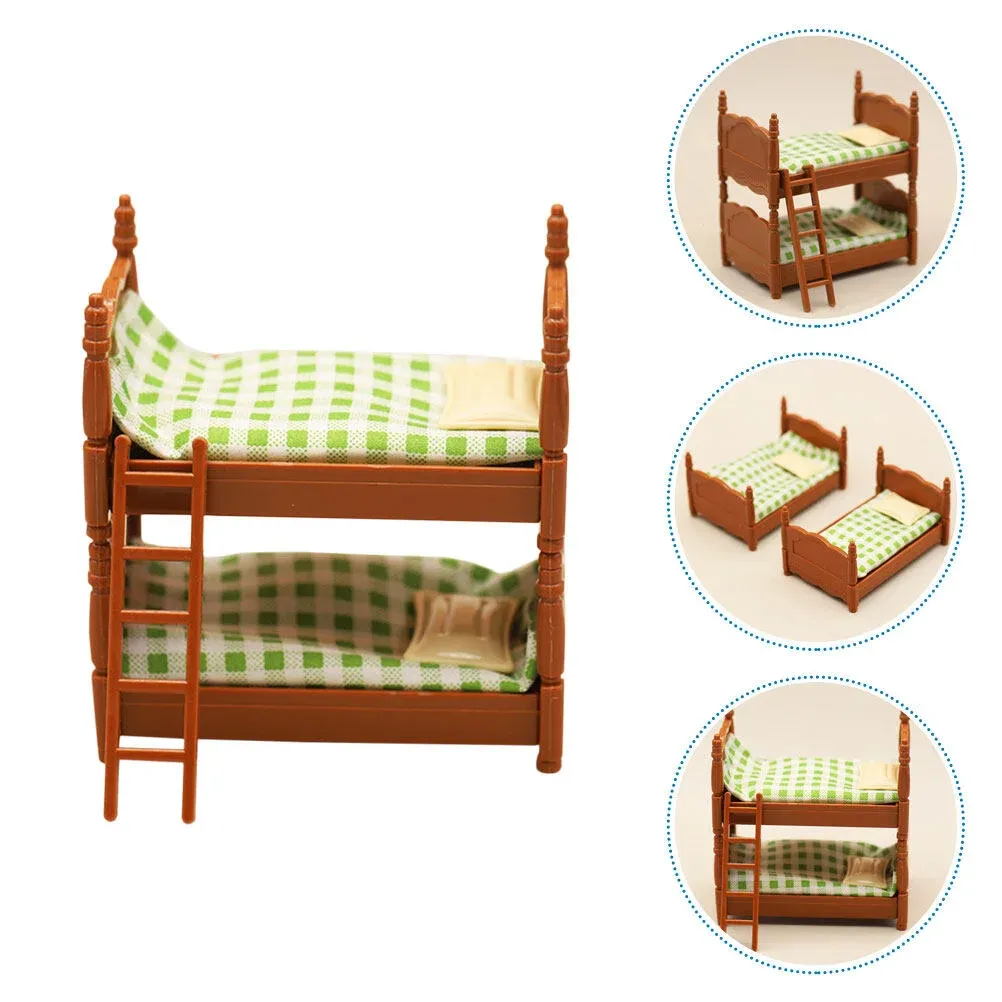 1 Inch Scale Dollhouse Bunk Beds Set with Pink Bedding, image size:1002x1002