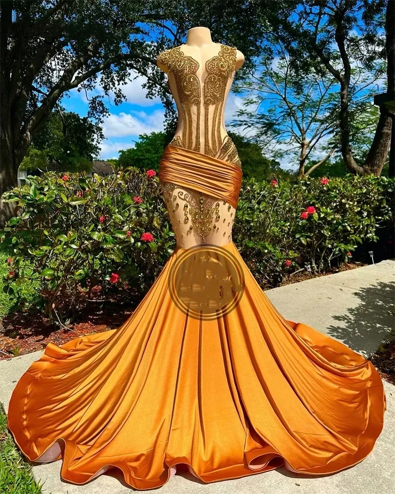 open lace back dress New Arrival Orange Unique Sexy Fashion Mermaid Elegant Party Women Lon –  bridalsew main image 0