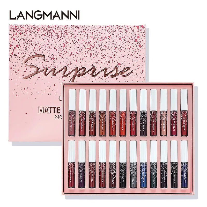 Sets 24PCS/Set Lippenstift Mattlip Gloss Set Langlebige wasserdichte Lippen Make -up -Kosmetik