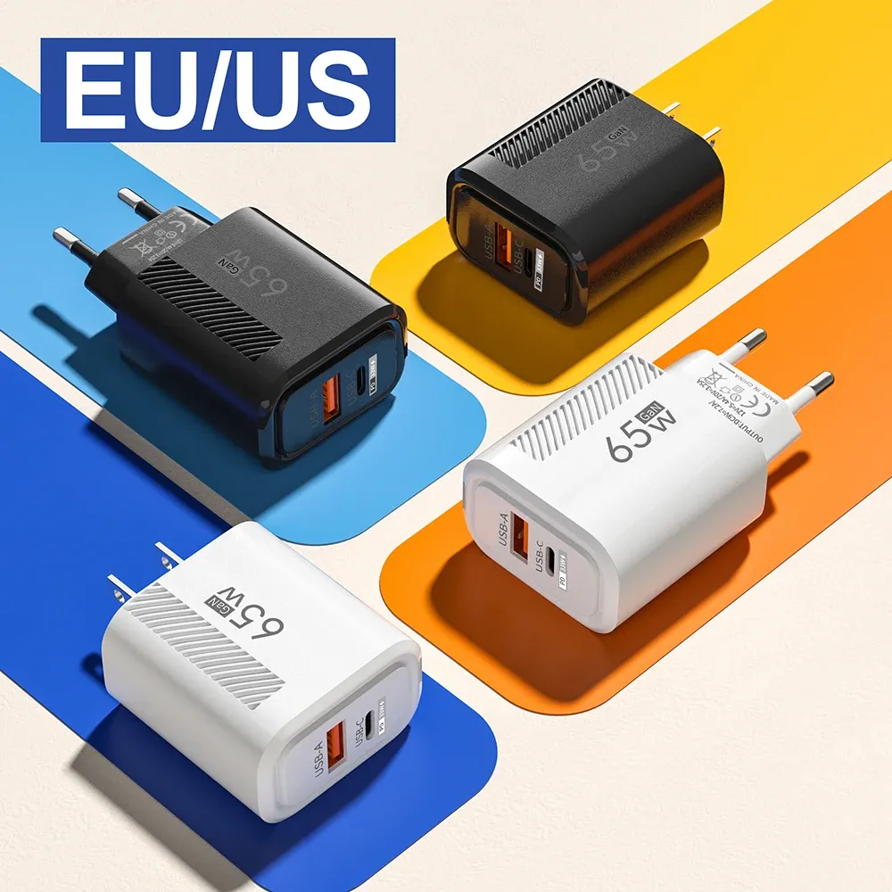 65W Gan Charger USB C Type de charge rapide C PD PD CHARGEUR QUIQUEMENT 3.0 Adaptateur mural pour l'iPhone Xiaomi Samsung OnePlus Poco EU / US PLIG