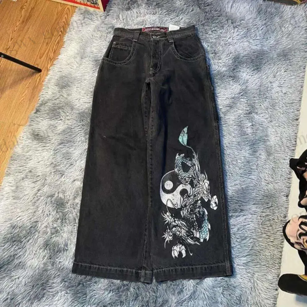 Jeans maschile jnco y2k hip hop retrò retrò pantaloni neri larghi uomini donne donne harajuku pantaloni ad alta vita gotici 428