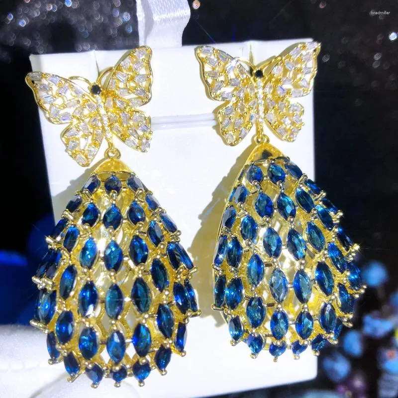 Boucles d'oreilles pendantes Soramoore luxe papillon grande goutte pleine zircone cubique pour les femmes de mariée mariage à la mode de haute qualité