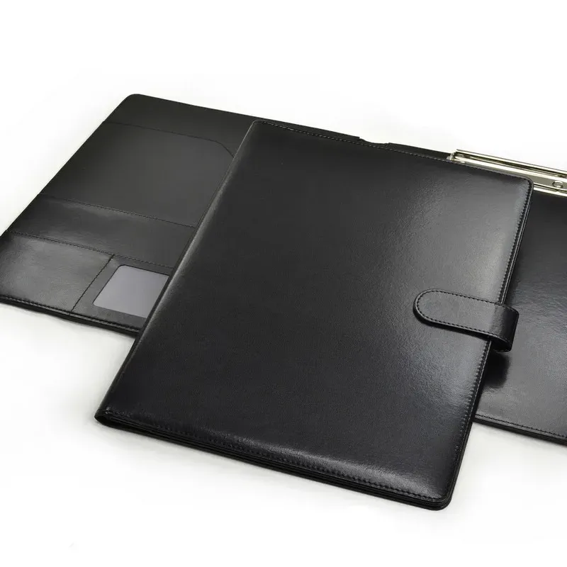 Fichier Black A4 Leather Padfolio Portfolio Fichier Fichier Clipbain Clip Clip Document Organisateur Business Meeting Clamp Writing Pad pour bureau