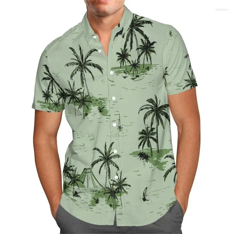 Chemises décontractées masculines 2024 mode 3D Tops hawaïen imprimé Tee-shirt Man Chemisier Conut Tree pour hommes à manches courtes
