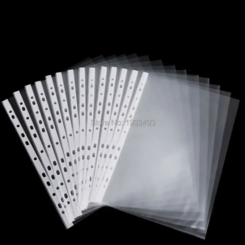 Bag 50 sheets A4 strong transparent poly punched pockets x 50 sleeves, 11 holes, PP bag for ring binder/folders