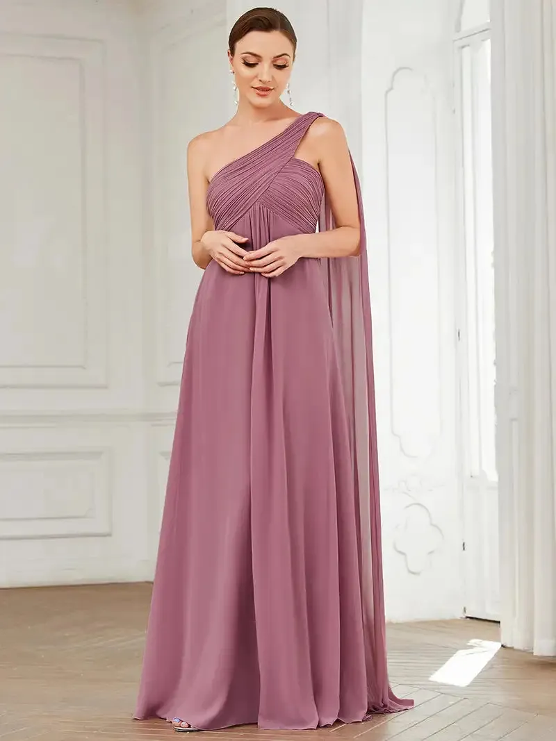 Simple Elegant Evening Dresses Long ALINE OneShoulder Strapless Gown 2024 BAZIIINGAAA of Chiffon Pink Bridesmaid Women Dress 240401