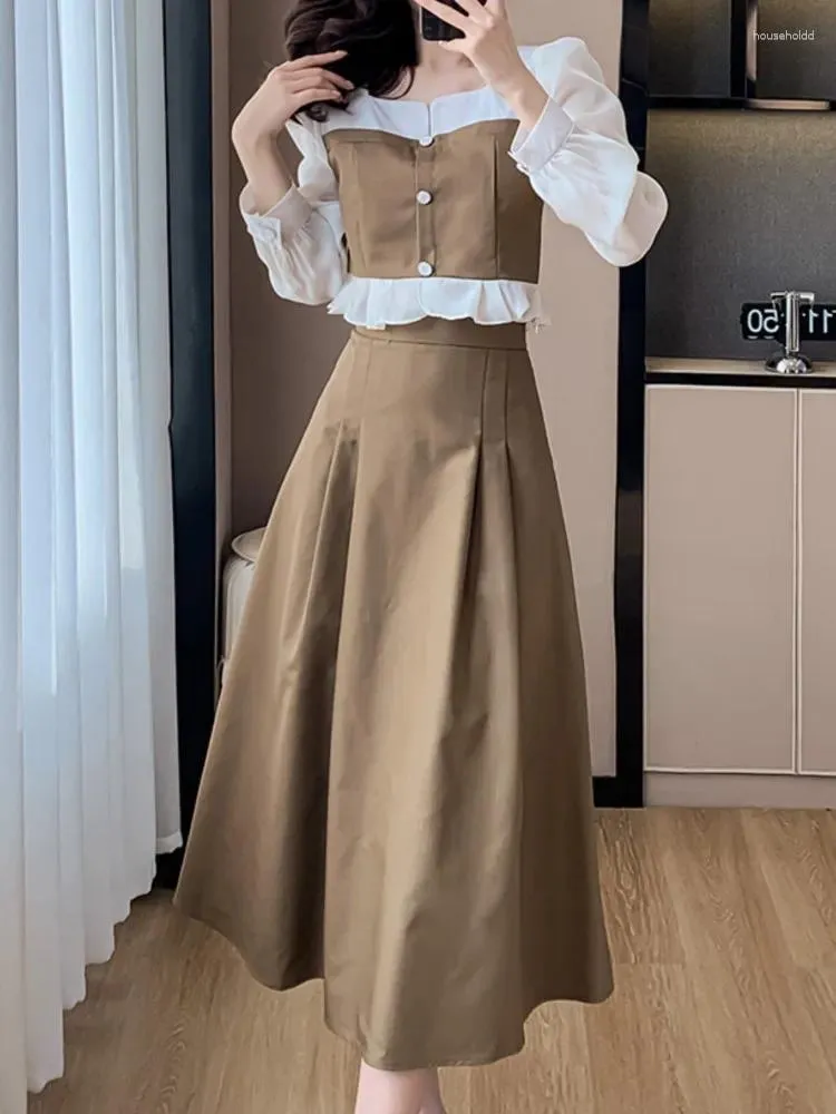 Werkjurken vrouwen elegante korte jas a-line midi rokpak slanke Koreaanse mode vrouwelijke hoge taille lange mouw lente zomer 2-stuks set