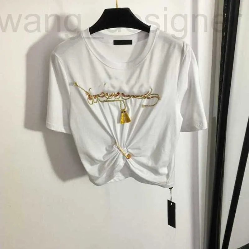 Koszulki damskiej projektantka 23SS damska damska odzież koszulka okrągła szyja czysta bawełniana łańcuch listu schowana w talii T-shirt Krótkie rękaw