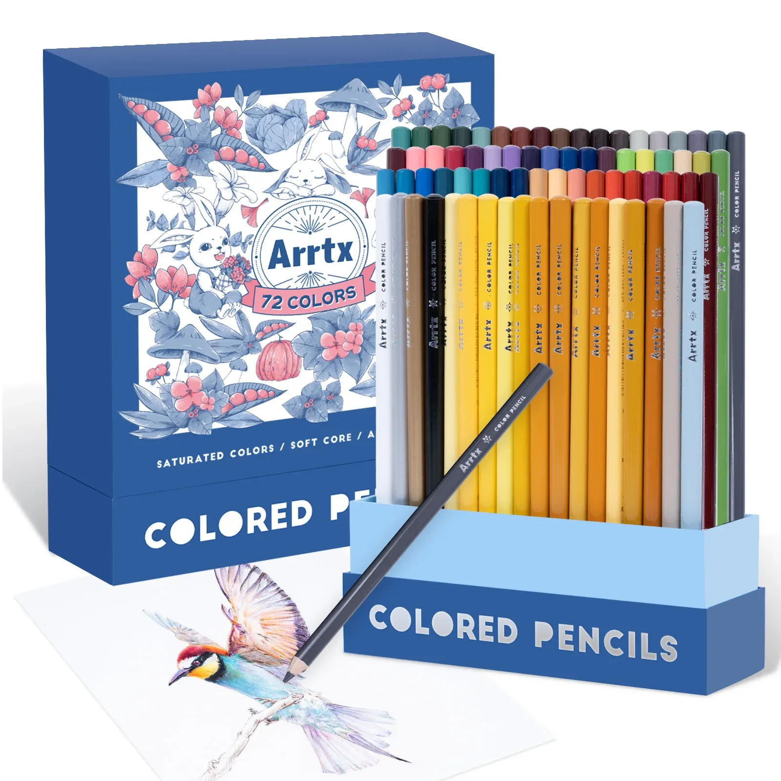 鉛筆ARRTXアーティスト72保護垂直インサートボックスオーガナイザープレミアムソフトリード明るい色の描画用の色付き鉛筆