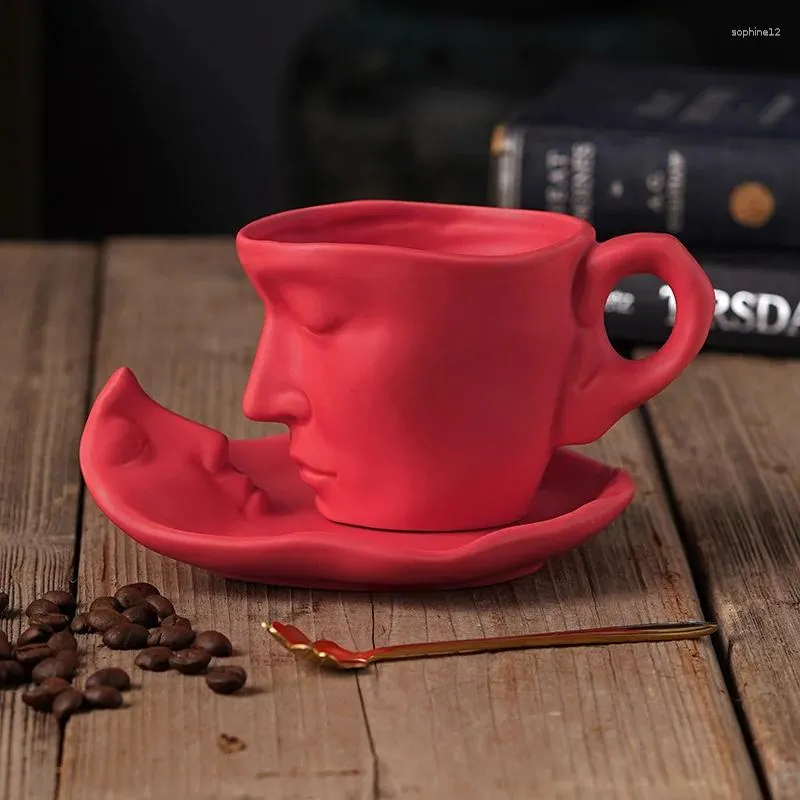 Kubki 250 ml ceramiczna ludzka twarz Kubek kreatywny myśliciel kawy zabawny kształt z tacą