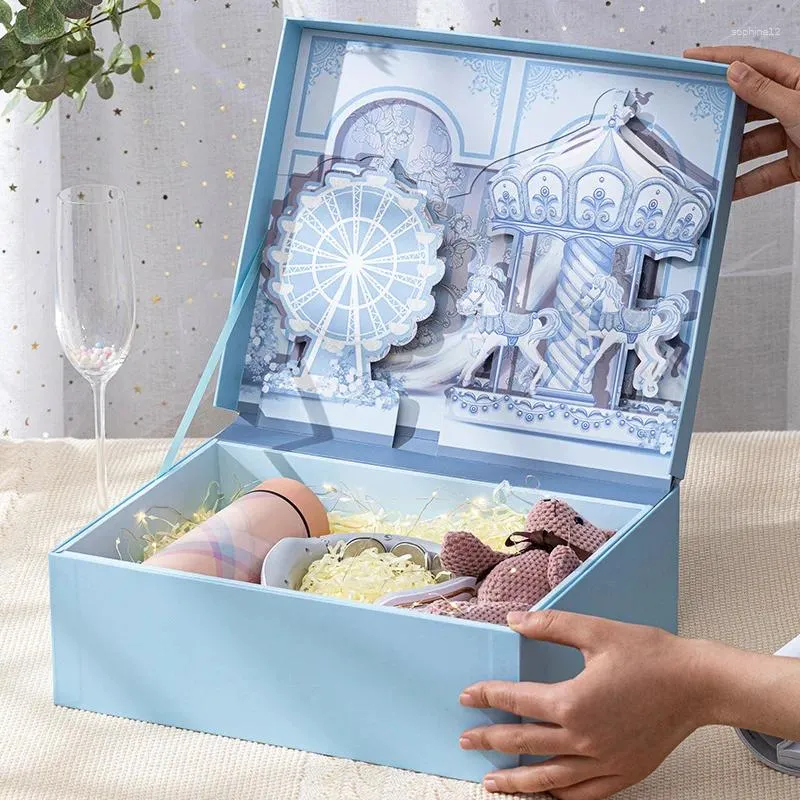Enveloppe cadeau en cadeau 3D Cartoon Relief Stéréo Box Big Magnetic Boxes Birthday pour la Saint-Valentin Packaging créatif pour l'enfant Ami