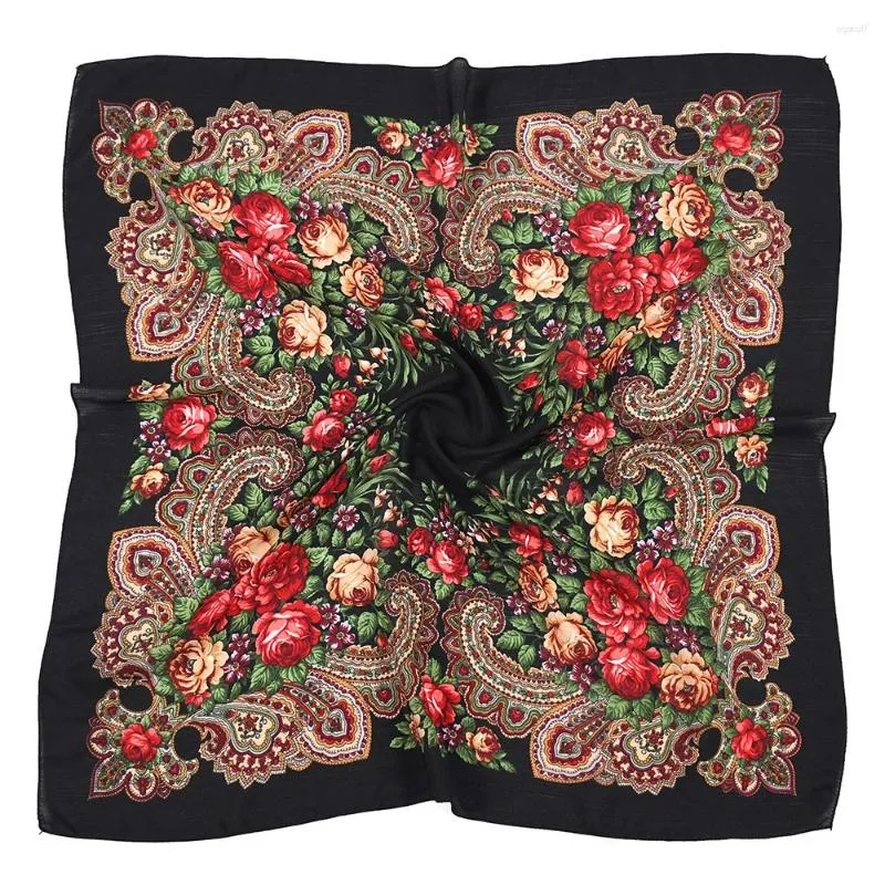 Écharpes 80 80cm écharpe florale russe de style ethnique carré bandana tête dames mouchonneuses coiffure enveloppe