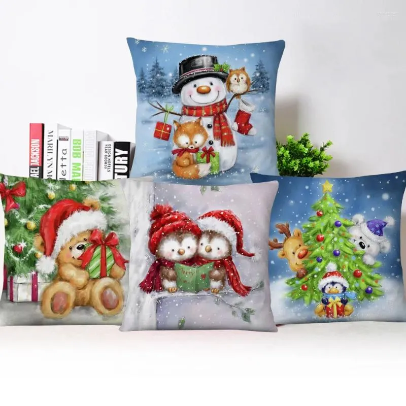 Kissen Frohe Weihnachten Cover Weihnachten Festival Schneemann Bären Leinen dekorative Kissen für Sofa -Dekoration