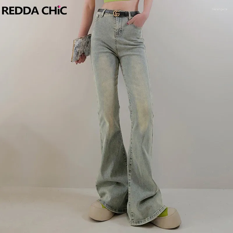 Damesjeans Reddachic Tall Gril Friendly Retro Micro Flare vrouwelijke hoge taille straatstijl vintage gewassen casual broek bootcut broek