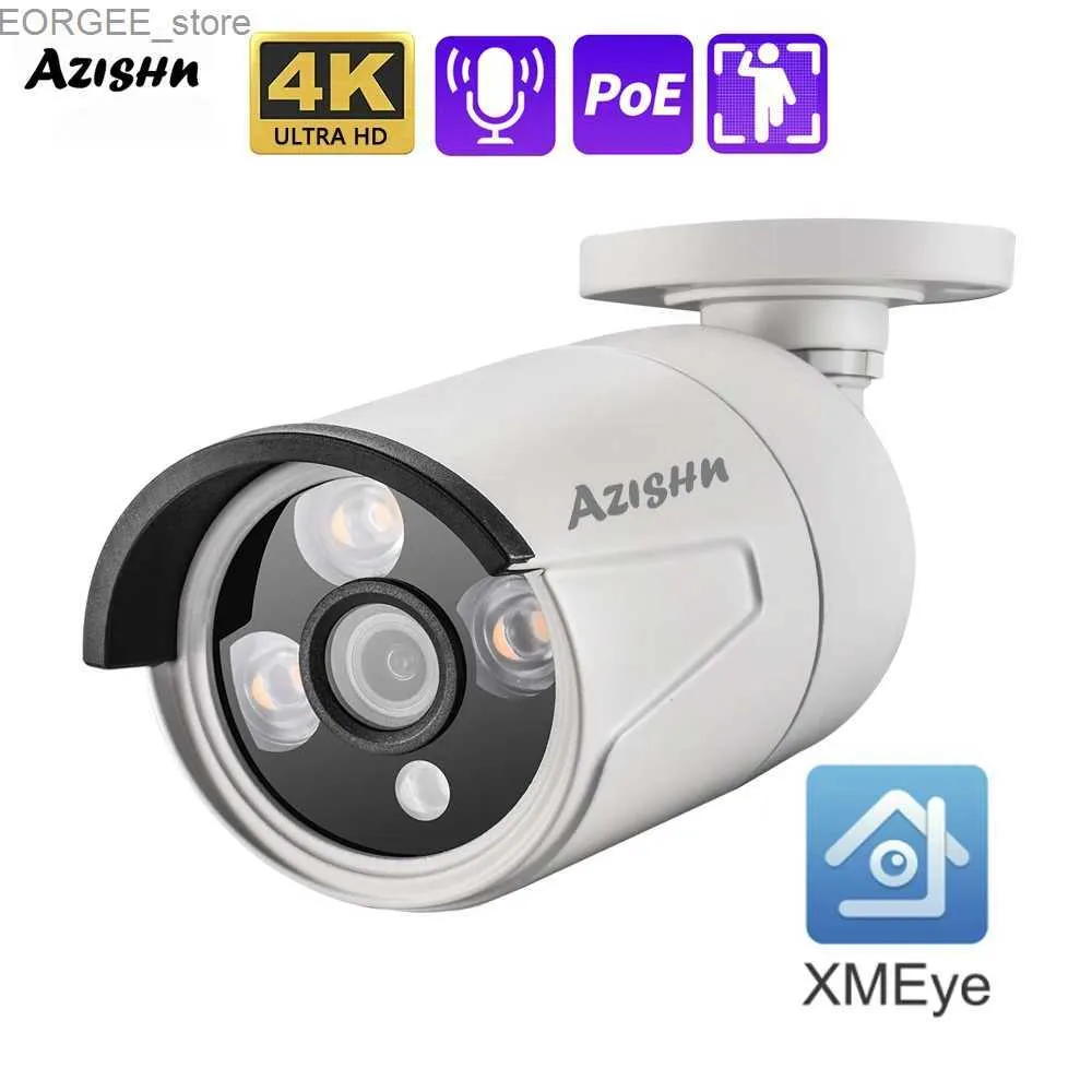 Other CCTV Cameras AZISHN 4K 8MP 5MP 4MP 3MP Outdoor IP Camera POE Waterproof H.265 Security Surveillance Bullet CCTV Camera Motion Detection XMEYE Y240403