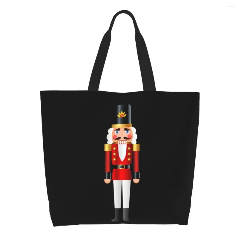 Sacos de compras personalizados dos desenhos animados natal nutcracker brinquedo soldado lona saco feminino durável grande capacidade compras tote