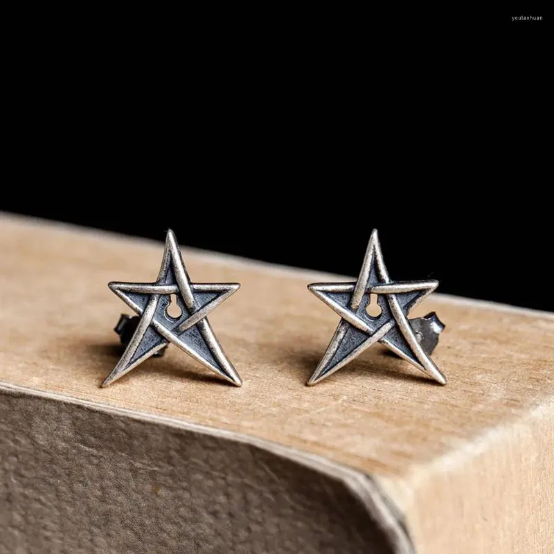 Stud Earrings 925 Sterling Silver Satan Inverted Pentagram Downward-pointing Pentacle Lucifer Demon Jewelry