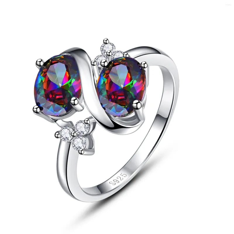 Cluster Rings Merthus 925 Sterling Silver Engagement Wedding Promise Women's Ring skapade Rainbow Topaz CZ Friend Band Birthday Girl Gift