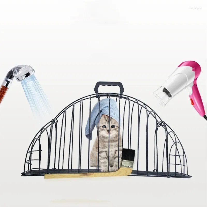 Cat Carriers Anti-grab Kitten Washing Bath Metal Cage 2 Door Lightweight Shower Hair Dryer Pet Supplies