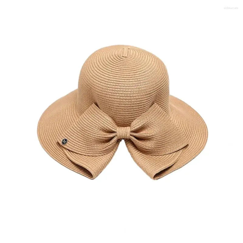 Chapeaux à bord large femmes chapeau soleil élégant femme avec dos bowknot détail ajusté la paille de plage anti-uv pour l'été