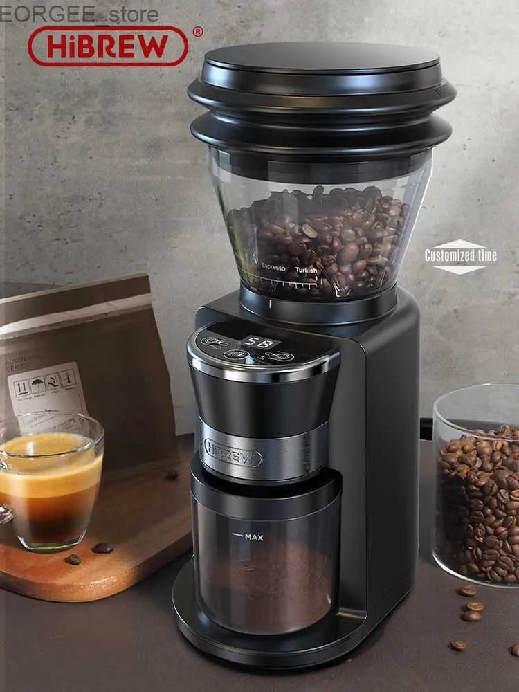 Coffee Makers HiBREW Automatic Burr Mill Electric Coffee Grinder with 34 Gears for Espresso American Coffee Pour Over Visual Bean Storage G3 Y240403