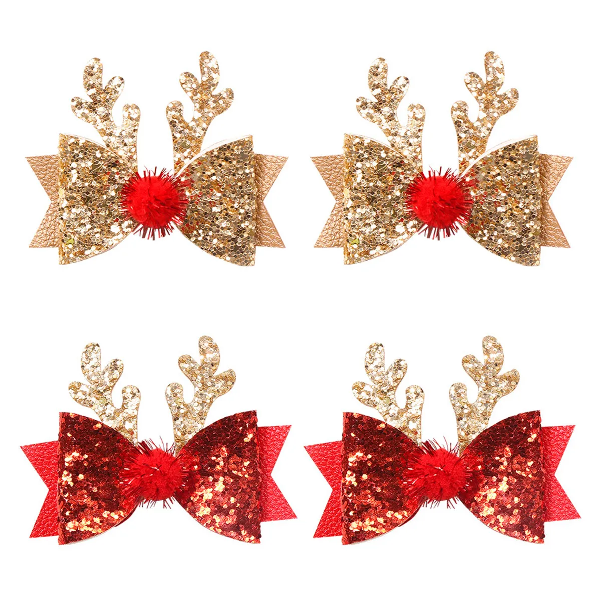 Christmas Glitter Sequin Bow Hair Clips - 4 Pack Antler Hairpins for ...