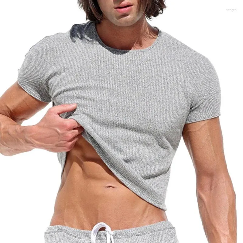 T-shirts pour hommes Fashion Couleur solide Tops côtelés pour hommes