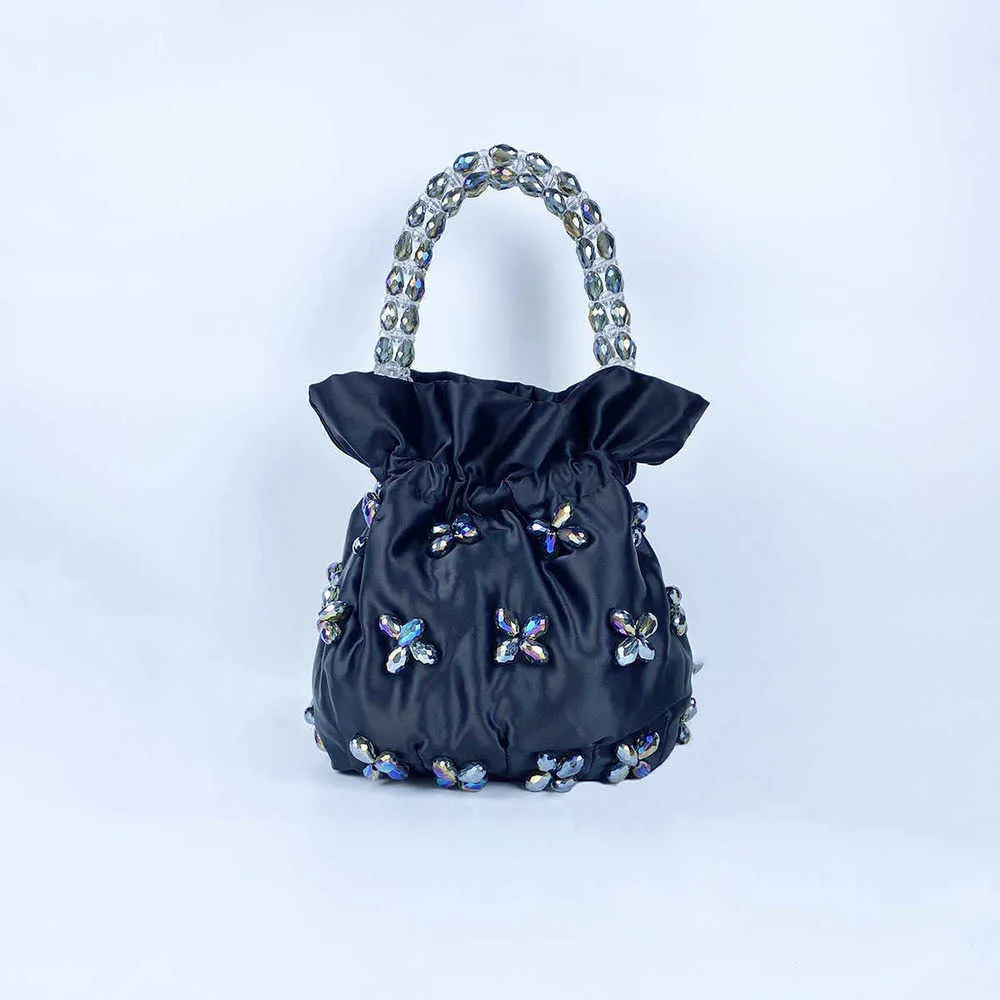 El dokuması akrilik boncuklu çanta, peri el çantası, üçgen bilek çantası, moda ve şık kadın çantası 240402
