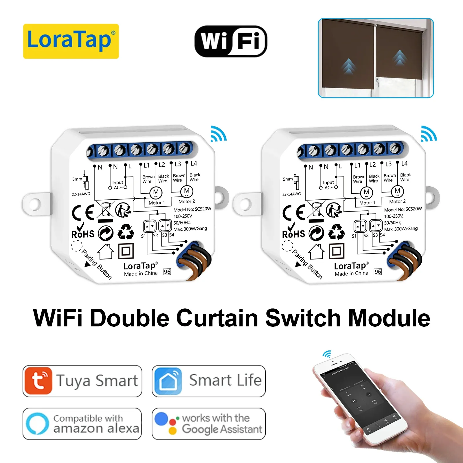 Estores Inteligentes LoraTap Interruptor Persianas WiFi, Piezas