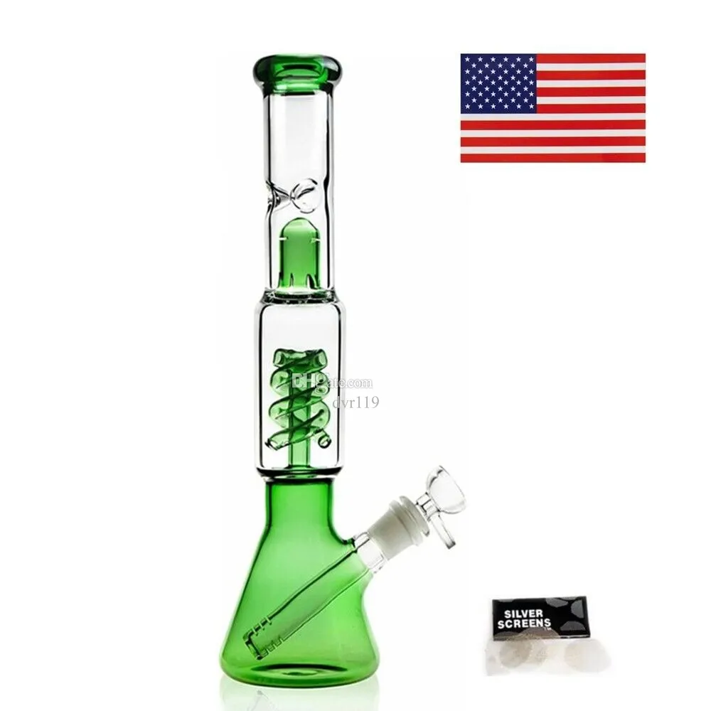 13 "Tornado Verre vert Bong Percolateur lourd Bong Bol à eau du nargument de pipe à eau 14 mm