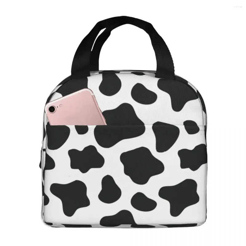 Dinkware Black White Cow Pattern Lunch Borse isolato con compartimenti riutilizzabili borse portatili per la scuola per picnic per bambini