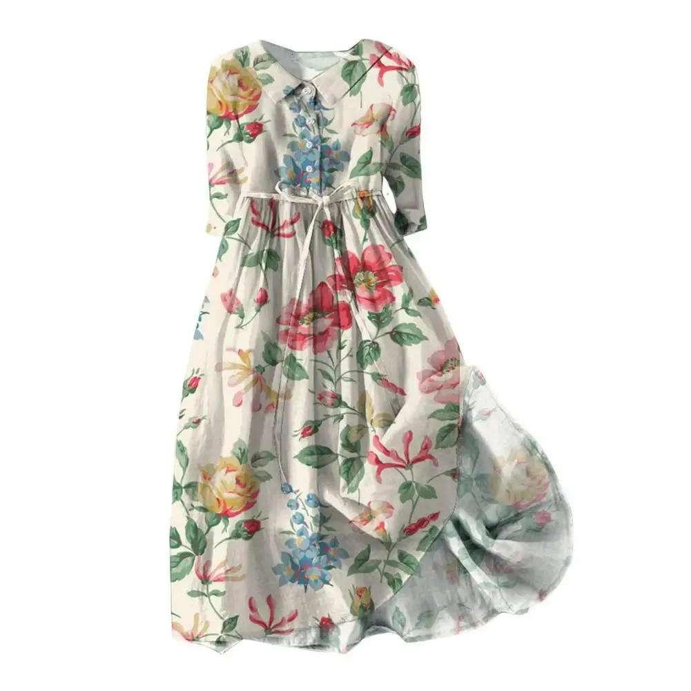 Zomerjurk Boheemse stijl bloemenprint midi met kantup detail aline silhouet voor vrouwen lente 240325