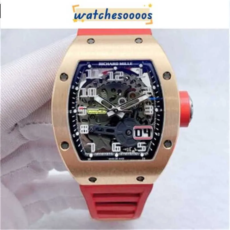 Zegarki luksusowe mechaniczne szwajcarski ruch ceramiczny gumowy pasek sportowy seria sportowa data wyświetlacza 48x40 mm RM029 Gold Ho QQ D3