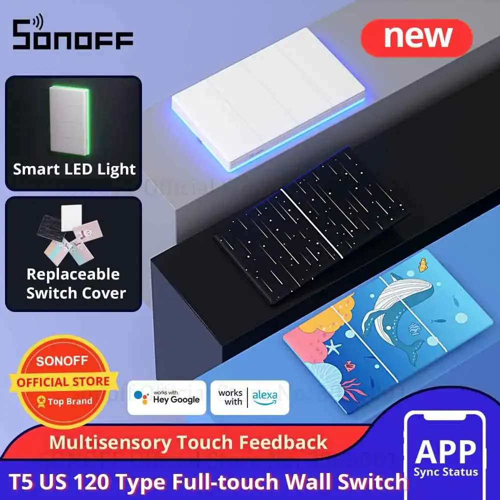 Controllo Sonoff T5 US 120 WiFi Touch Wall Switch Smart Home Coperchio Switch Stiplaceble Cover Remoto Control di Ewelink tramite Alexa Google Home