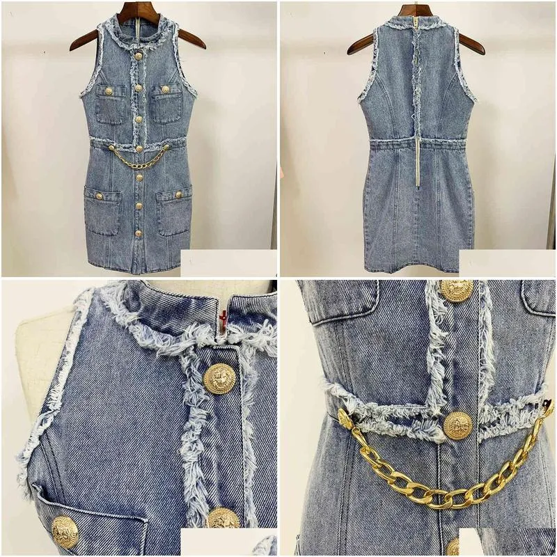 Robes décontractées de base High Street EST Robe d'été Femmes sans manches Sans manches à franges à franges frangés Denim 210521 Drop Livraison AP DHTSC