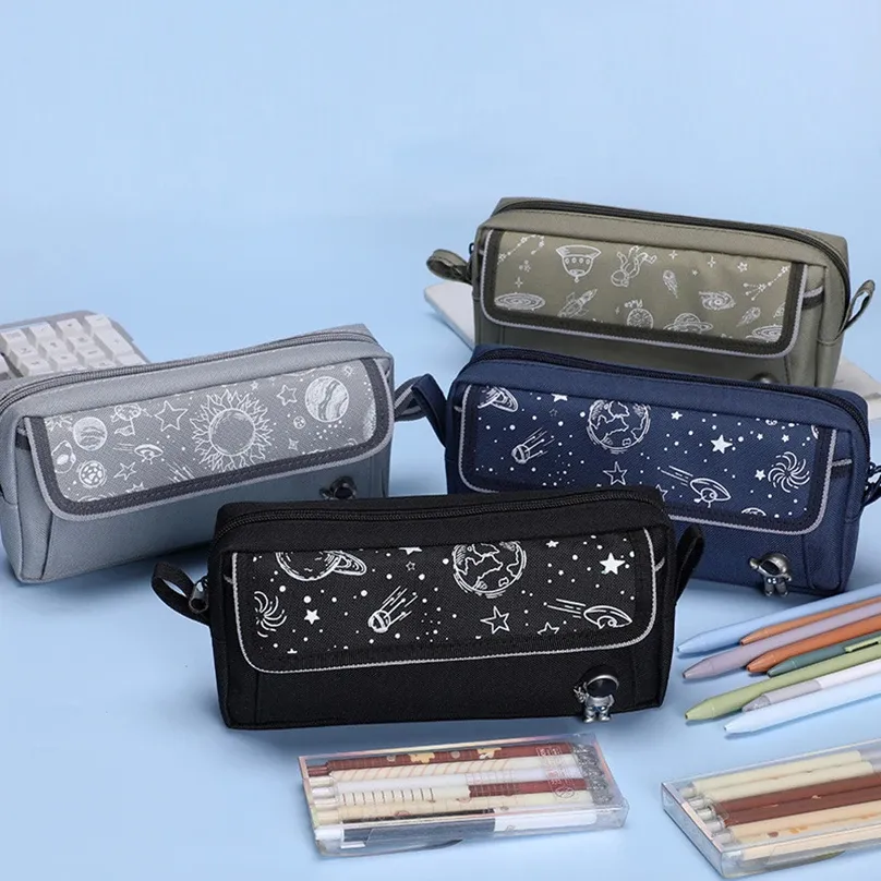 Väskor astronaut penna fall kawaii brevpapper penna blyerts starry himmel penna case trousse skoltillbehör estuche escolar blyertspåse